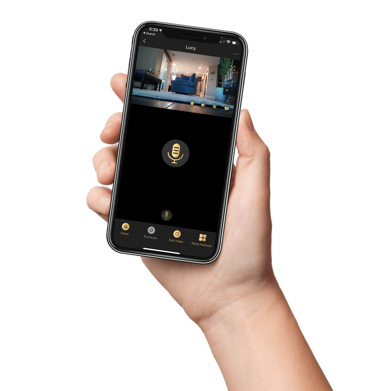 Trifoアプリ（Lucy表示）使用中のスマホを持つ手