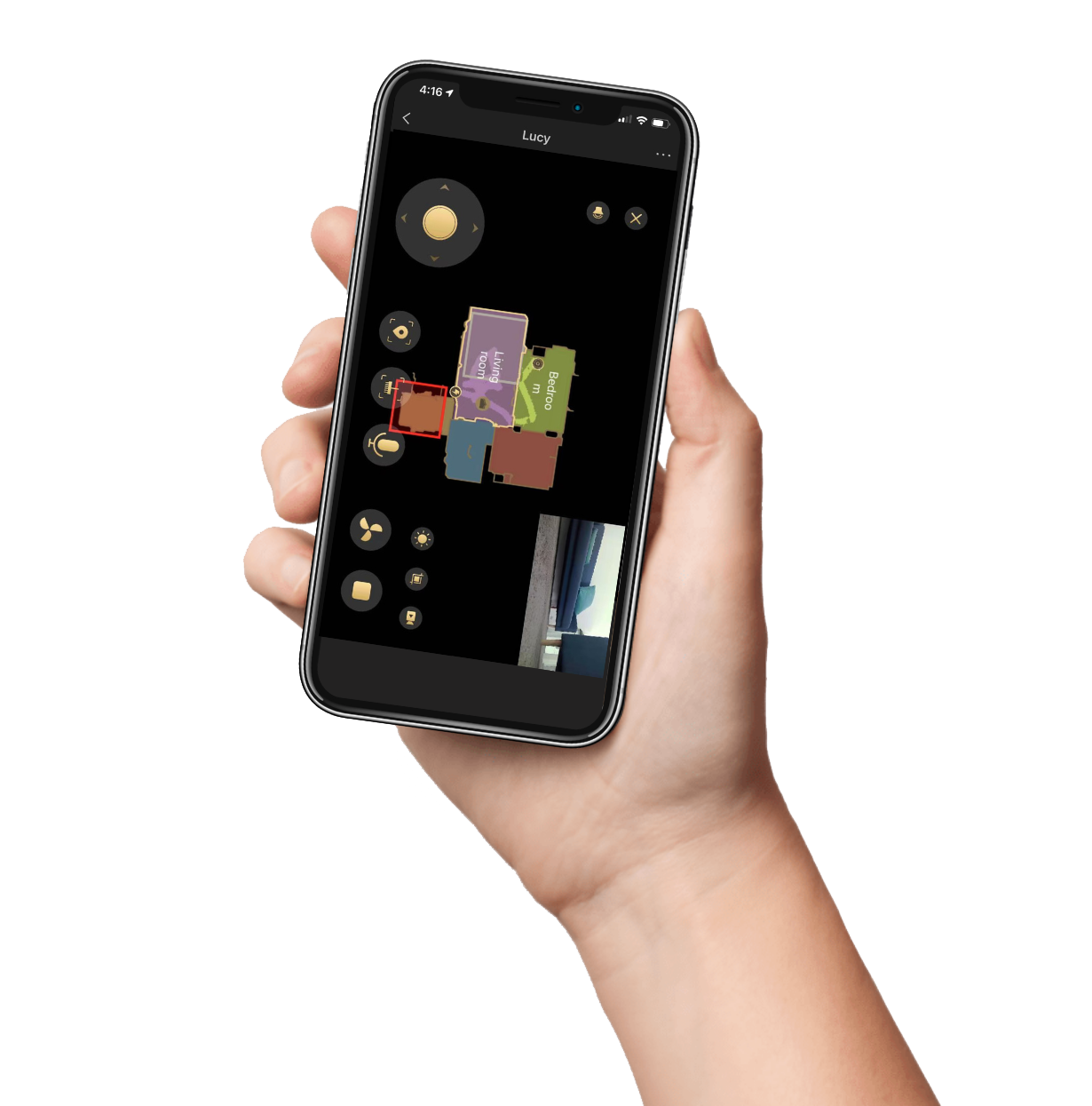 Trifoアプリ（手動コントロール画面）使用中のスマホを持つ手