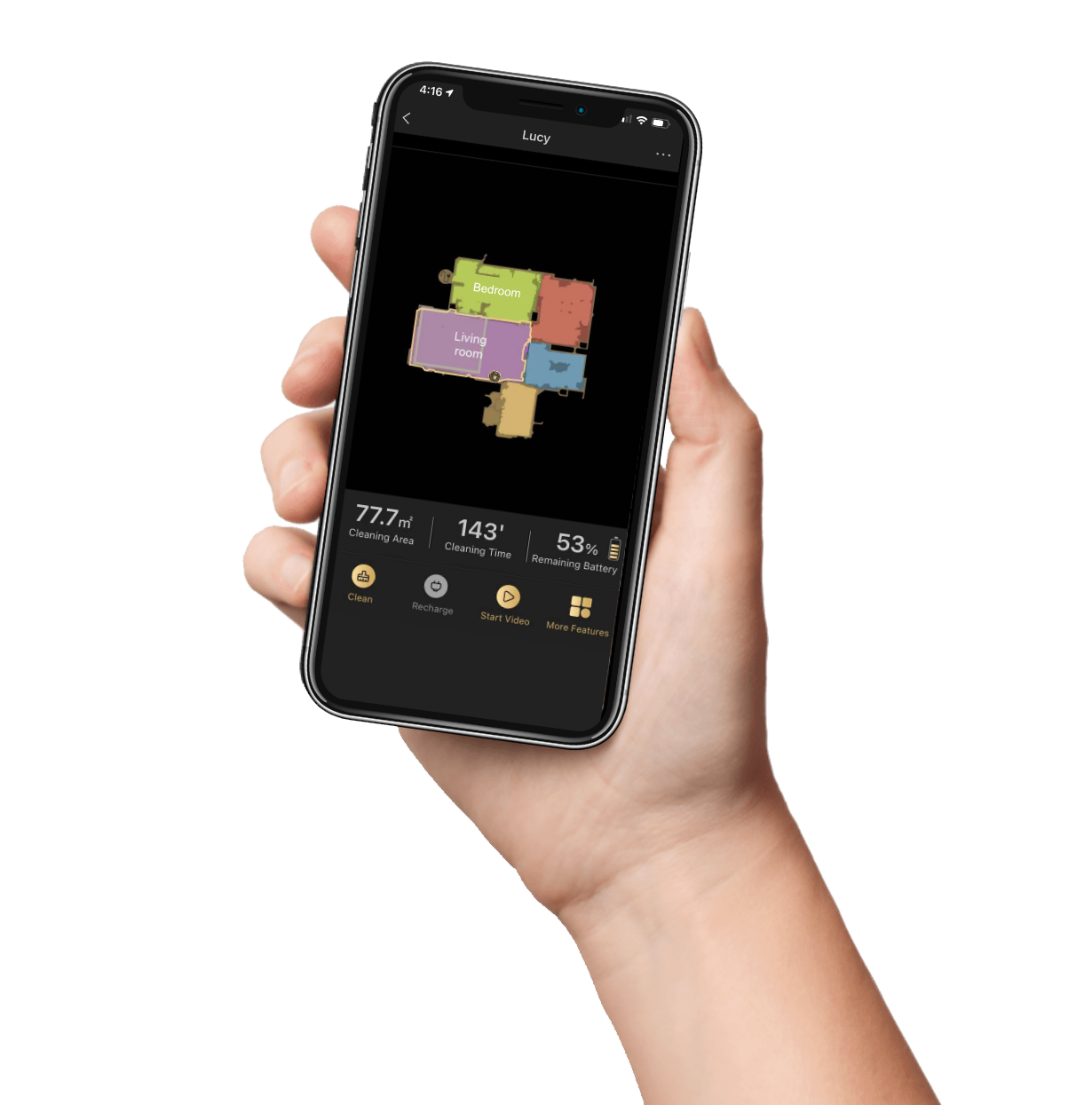 Trifoアプリ（Lucy表示）使用中のスマホを持つ手